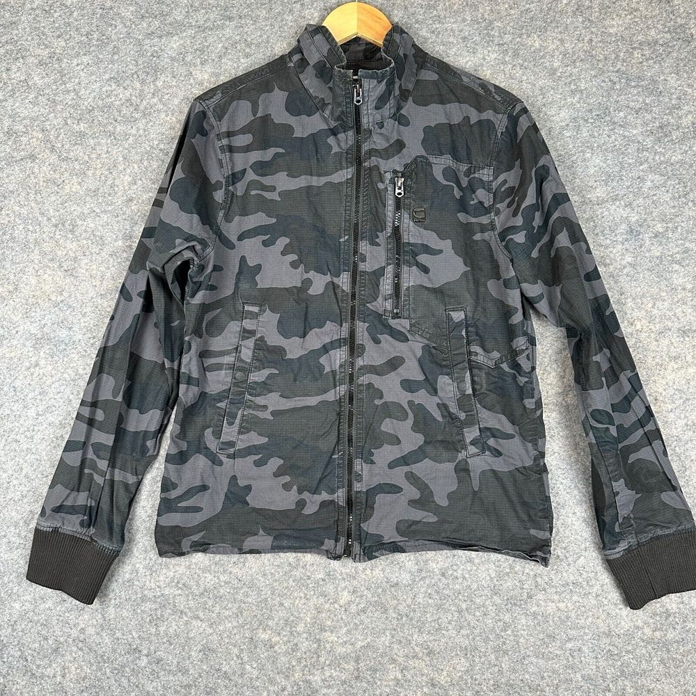 G Star Raw Camo Overshirt Jacket Mens Large (fits like Medium) Recroft Zip Gray